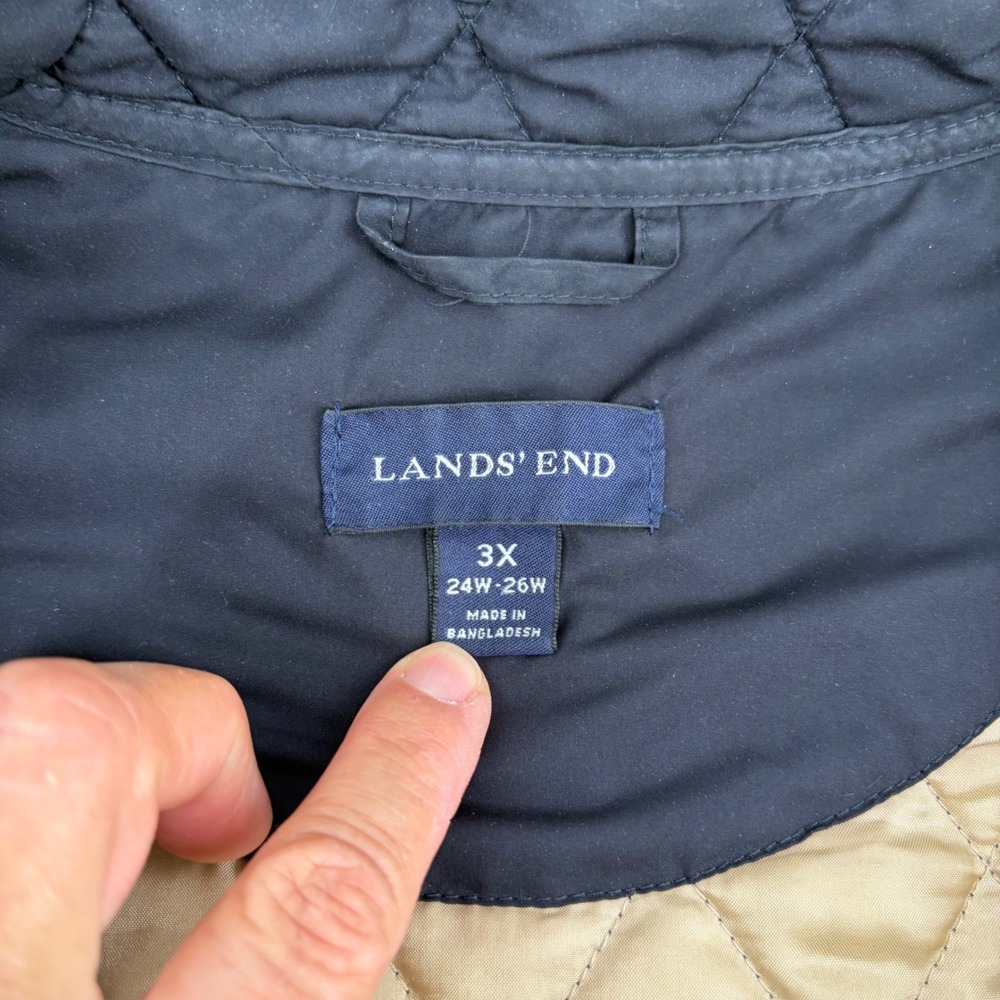 Lands End Mens‎ 3X Black Quilted Jacket Diamond Stitch Full Zip Mock Neck Coat - Picture 4 of 9